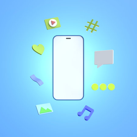 3D Mobile with social media. Concept of communication. 3D renderingの写真素材