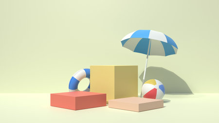 3D Summer background. Concept of Summer sale banner. 3D renderingの写真素材