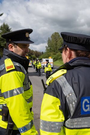 Shannon, Ireland, June. 5, 2019: Police, Garda on duty during Trump visit at Shannon Airport,...