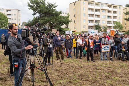 Shannon, Ireland, June. 5, 2019: A group of protestors with placards and banners protesting against the Donald Trump visit at Shannon Airport, Ireland 3 todayのeditorial素材
