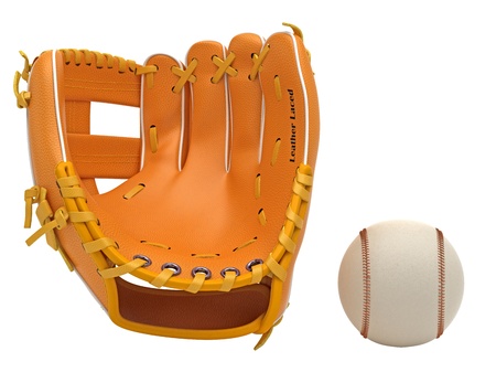 Sports: baseball glove and ball isolated over white backgroundの写真素材