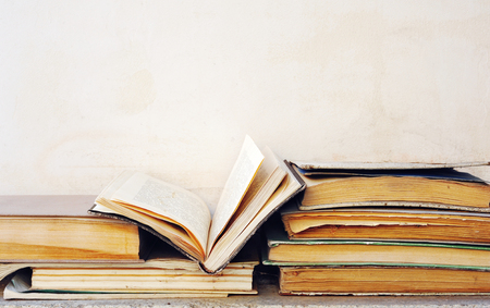 Very dirty discarded books at stack. Selective focus. Copyspace for your textの写真素材