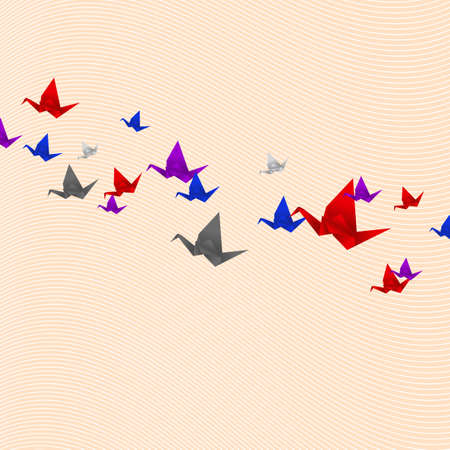 Origami cranes vector milticolorのイラスト素材