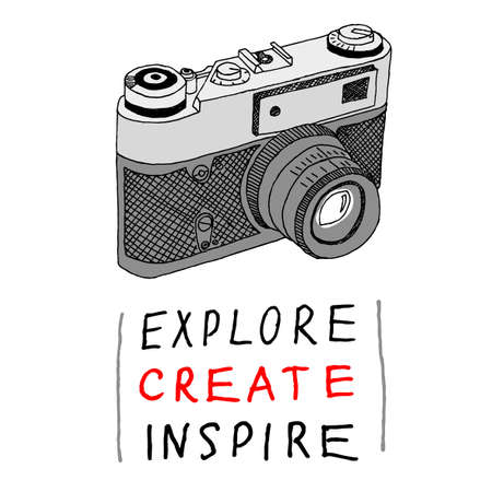 Creative Camera logo for posters, photo exhibition. Hand drawing.のイラスト素材