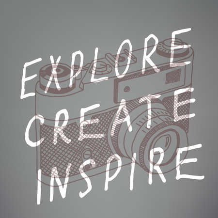 Creative Camera logo for posters, photo exhibition. Hand drawing.のイラスト素材