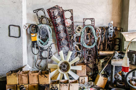 Spare parts for the motor, fan, carburetor gaskets.の写真素材