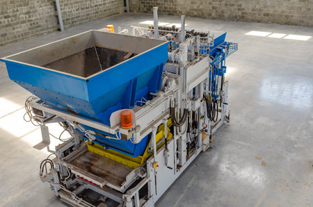 Top view molding machine for production of paving slabs. pavement tile factory