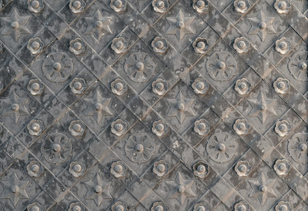 Patterned metal gate close up. decorative elements on metalの写真素材