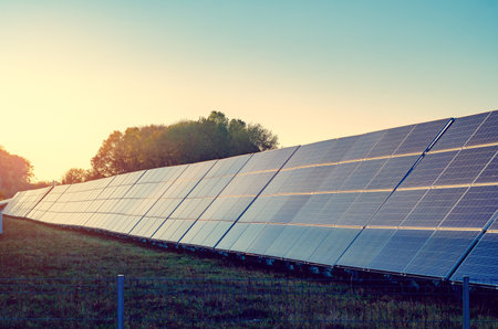 Solar panels installed in nature in the field Ecological energy, environment, Solar panels