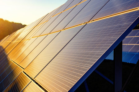 Solar panels installed in nature in the field Ecological energy, environment, Solar panels