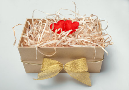 Gift box with two red hearts. love. Marriage. Decorの写真素材