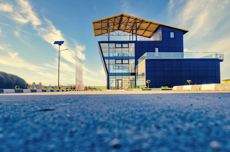 Glazed building on the shore of lake