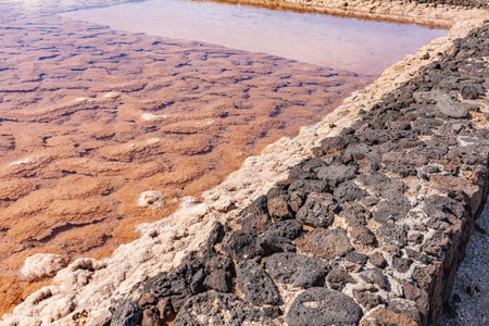 Water area with silt, surrounded by stone barrier. economic goals.