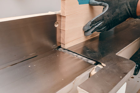 Production process of grinding wooden board. Grinding machine. wood dust