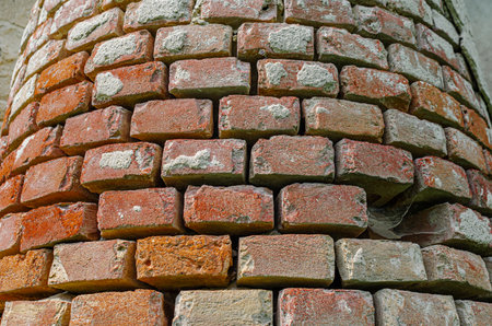 Old red brick column, weathering bricks.の写真素材