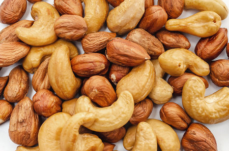 Mix of cashew nuts, hazelnuts. Healthy eating, vitamins, weightの写真素材