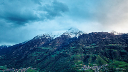 landscape with mountains white snowの写真素材