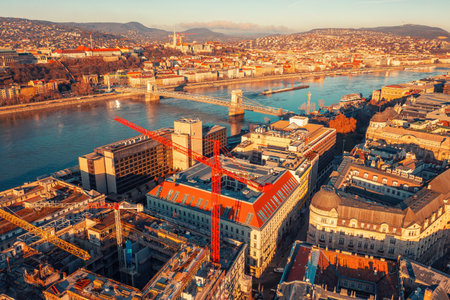 Budapest, a view from above of the houses of the old cityの写真素材
