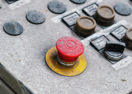 Big red button on old industrial equipment