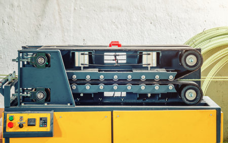 Equipment for production of plastic wires for construction. Machine control panel. Buttons, displayの写真素材