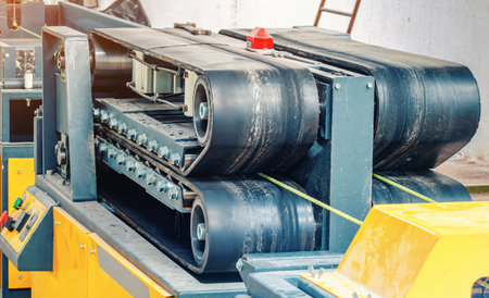 Equipment for production of plastic wire for construction. Machine in shop. Industry backgroundの写真素材