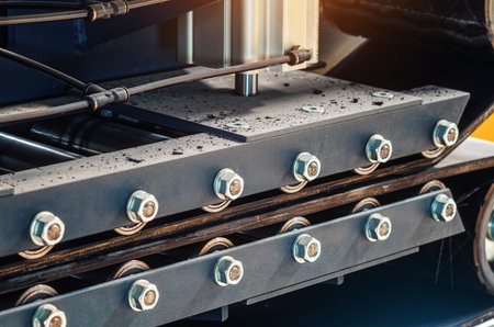 Part of equipment for production of plastics construction. Machine shop. Industry backgroundの写真素材