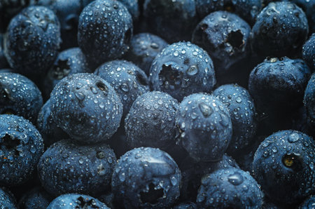 Zoomed image of ripe blueberry filling frame with bright color. Background fresh blueberry purple.の写真素材