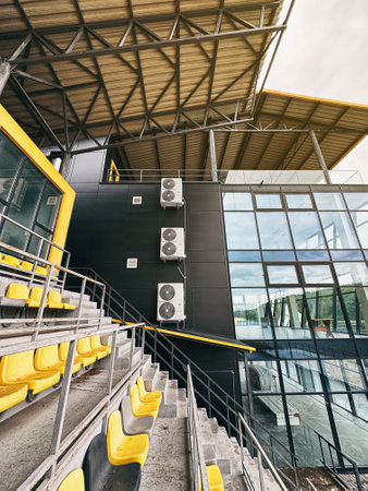 Sports building with air conditioners on the wallの写真素材