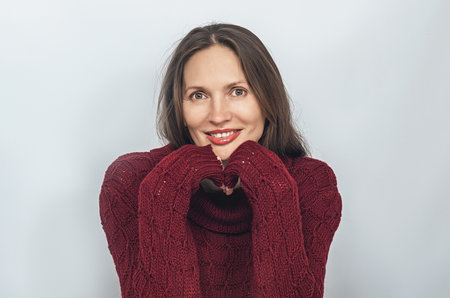 Portrait of mature positive woman, soft wrinkles around eyes. Natural beauty, skin care productsの写真素材