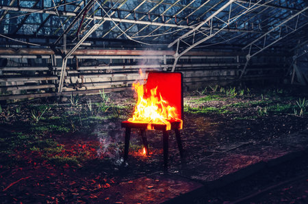 Wooden chair is on fire. Incineration of furniture. Conceptual photo, burnoutの写真素材