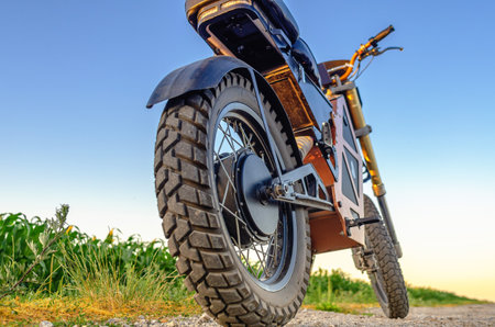 Electric motorcycle, scooter, electric bicycle. Modern environmentally friendly transport. Bottom...