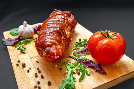 Baked pork, tomatoes, greens. Hot pork with tomatoes, onions, garlic, mixed lettuce. Served on...
