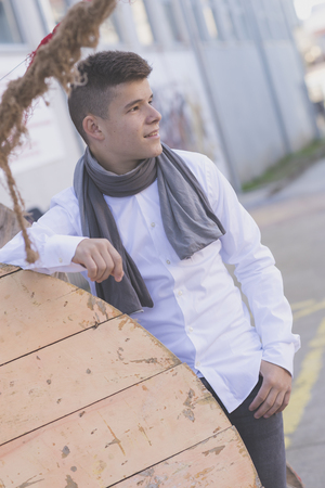 Portrait of Handsome teenage boy outdoorsの写真素材