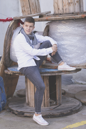 Portrait of Handsome teenage boy outdoorsの写真素材