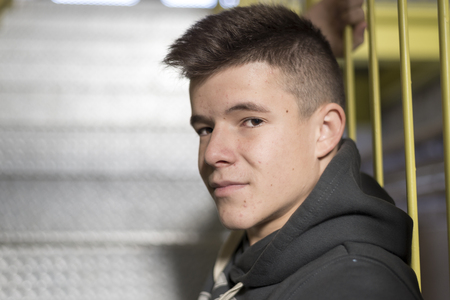 Portrait of Handsome teenage boy outdoorsの写真素材