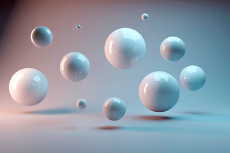 Suspended balls on a warm and cold background. 3D image rendering.
