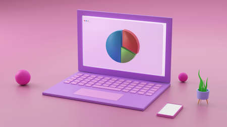 Minimal concept, Laptop on table Work desk pink and violet color and mock-up for your text with...