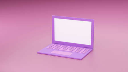 Laptop mockup background in modern minimal style. Notebook 3d illustration in pink color. Technology gadget conceptの写真素材