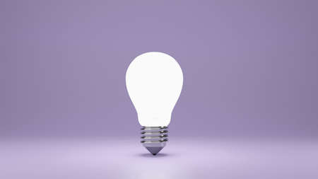 Shining arbitrary light bulb on purple backgroundの写真素材