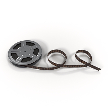Retro movie film reel on white background 3D Illustrationの写真素材