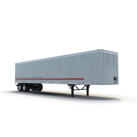 Blank white parked semi trailer, isolated on white background 3D Illustrationの写真素材