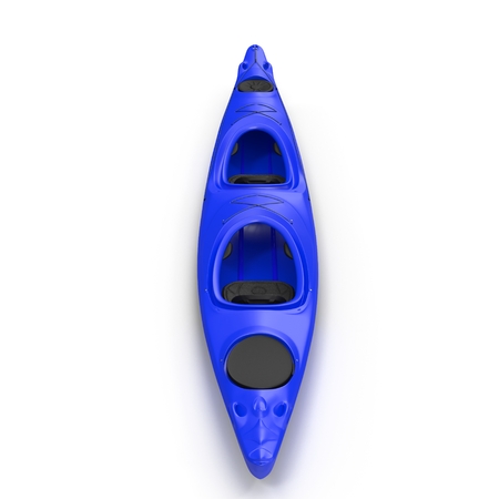 Blue kayak isolated on white background 3D Illustrationの写真素材