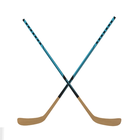 Ice hockey crossed sticks isolated on white background. 3D illustrationの写真素材