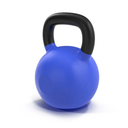 Blue kettlebell isolated on white background 3D Illustrationの写真素材