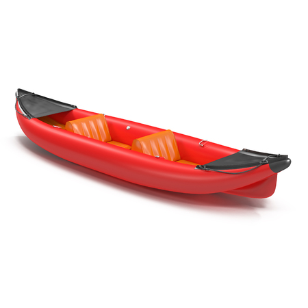 Inflatable red kayak isolated on white background 3D Illustrationの写真素材