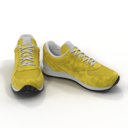 Yellow sneakers isolated on White Background 3D Illustrationの写真素材