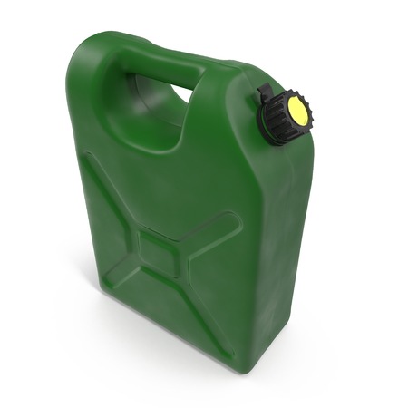 Green plastic canister, container. Isolated on white background. Angle from up. 3D illustrationの写真素材