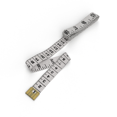 Tailor measuring tape with soft shadow.measurements of length,meter for the tailor,closeup,white background. 3D illustrationの写真素材