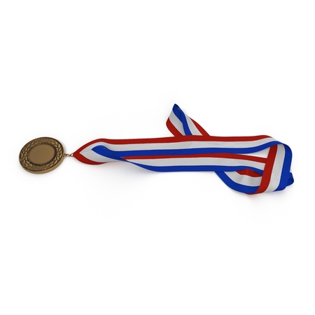 Bronze medal with tricolor ribbon on white background. 3D illustrationの写真素材