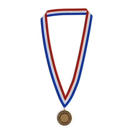 Bronze medal with tricolor ribbon on white background. 3D illustrationの写真素材